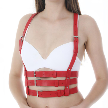 Black and Red Bondage Harness Fashion / Faux Leather Crop Chest Straps / BDSM Bra Body Cage - EVE's SECRETS